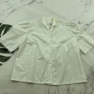 Pitchfork Womens Vintage 80s Western Blouse Top Size L White Lace Trim Country